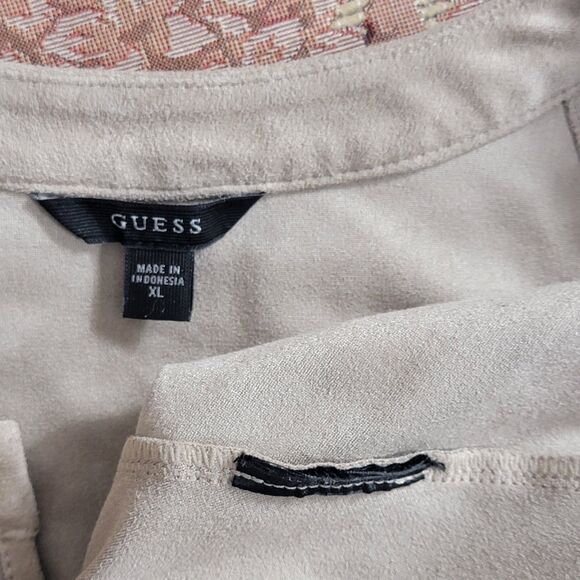 Guess Top Womens XL Tan Faux Suede Sleeveless V Neck Halter Zip Front Peplum - Picture 11 of 11